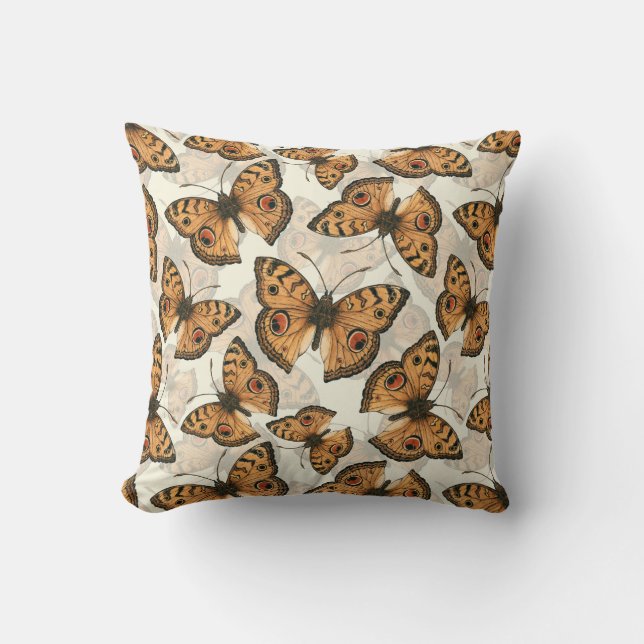 Peacock pansy butterfly pattern throw pillow (Front)