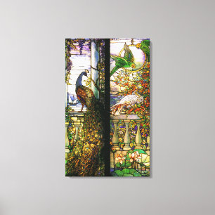 Peacock Parrot Bird Stained Glass Stretched Canvas