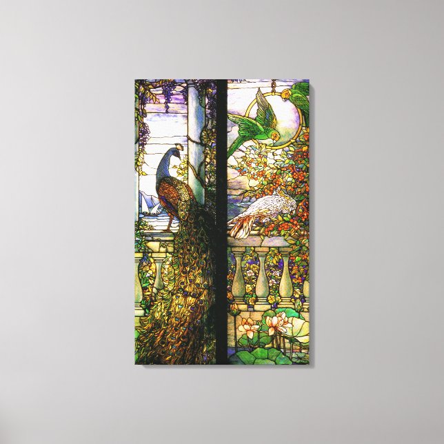 Peacock Parrot Oiseau Vitrail toile étirée (Recto)