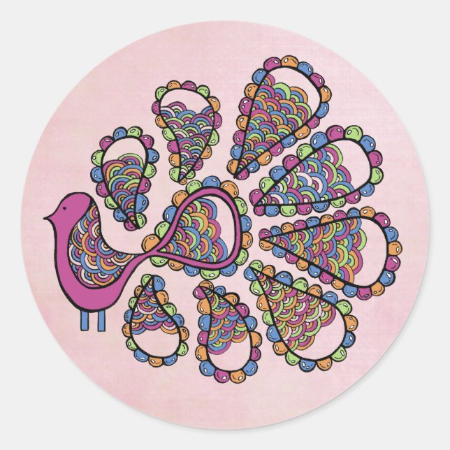 Peacock Party Pink DIY Cupcake Topper Label (Front)