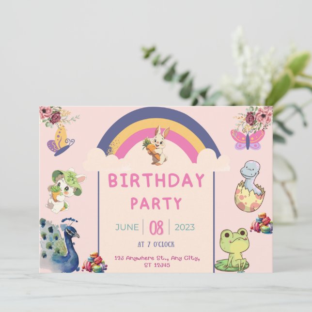 Peacock Patina and beautiful animals birthday   Invitation (Standing Front)