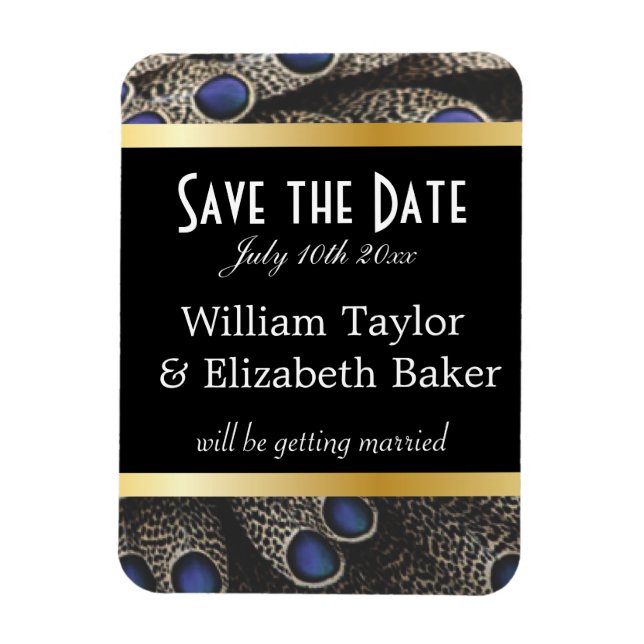 Peacock Pattern and Gold Bands Magnet (Vertical)