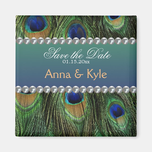 Peacock Pattern and Pearls Magnet (Front)