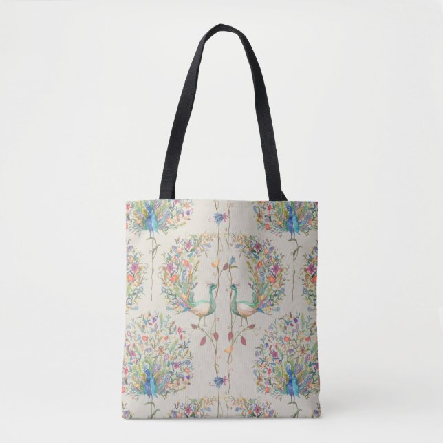 Peacock Pattern, Beautiful  Tropical Floral Tote Bag (Front)