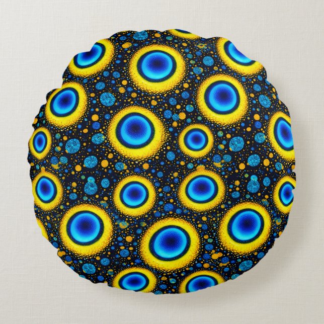 Peacock pattern bold blue gold art deco design des round pillow (Front)