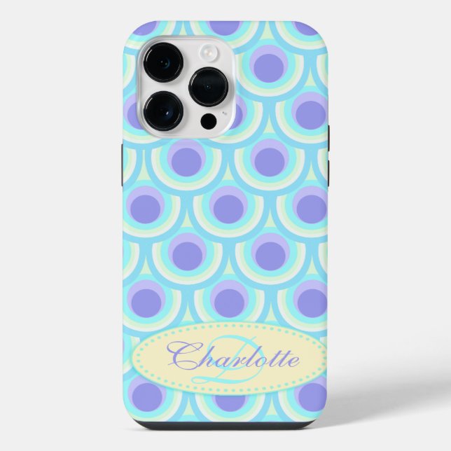 Peacock pattern purple blue name  iPhone case (Back)