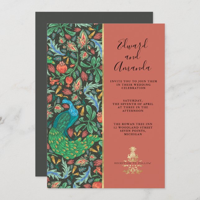 Peacock Pattern Terra Cotta Invitation (Front/Back)