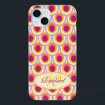 Peacock pattern yellow pink name case<br><div class="desc">Bold modern peacock / peafowl patterned graphic case. A great gift idea for immortals or forever loves as the peacock is a symbol of immortality. Personalize with your name and initial. This example reads: Justine W.  Original design by Sarah Trett.</div>