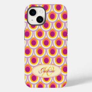 Peacock pattern yellow pink name iPhone 14 case