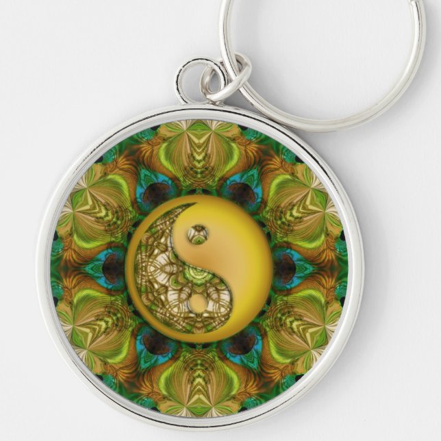 Peacock Pattern YinYang Mandala Keychain (Front)