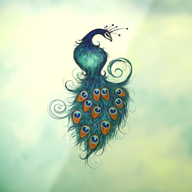 Peacock peacocks in teal and blue                  window cling (Sheet 3)
