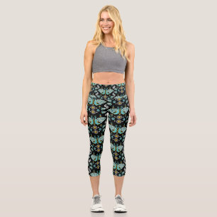 Peacock Peafowl Bird Folk Art Capri Leggings