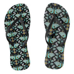 Peacock Peafowl Bird Folk Art Flip Flops