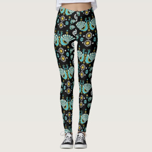 Peacock Peafowl Bird Folk Art Leggings