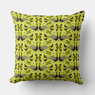 Peacock Peafowl Bird Folk Art Throw Pillow