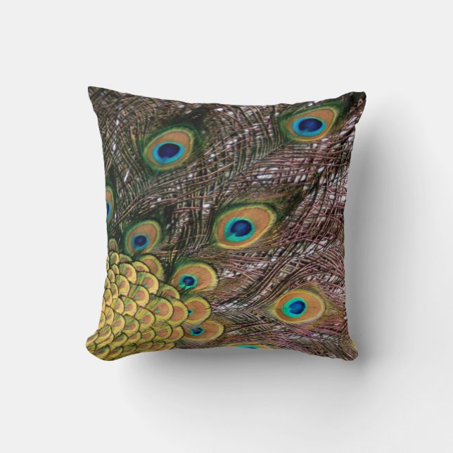 Peacock Peafowl Eyes and Feathers Throw Pillow (Front)