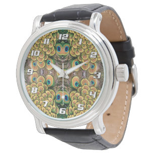 Peacock Peahen Peafowl Feathers Colorful Mirror Watch