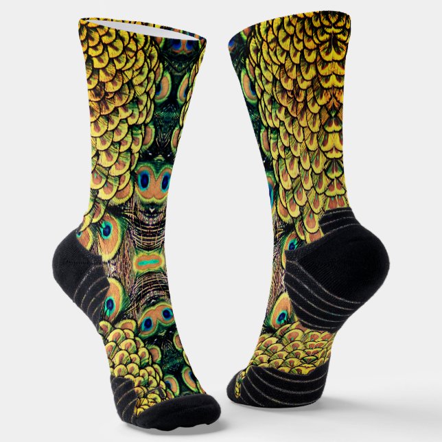 Peacock Peahen Peafowl Feathers Colourful Mirror Socks (Angled)