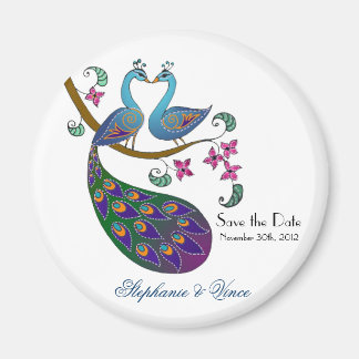 Peacock peahen - save the date magnet (kantha/wh)
