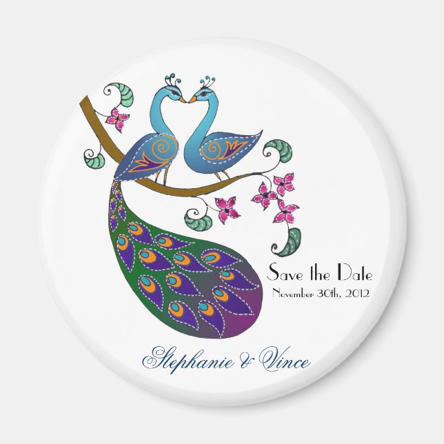 Peacock peahen - save the date magnet (kantha/wh) (Front)