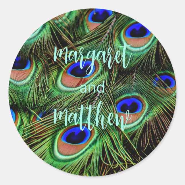 Peacock Personalized Wedding Stickers Seals (Front)