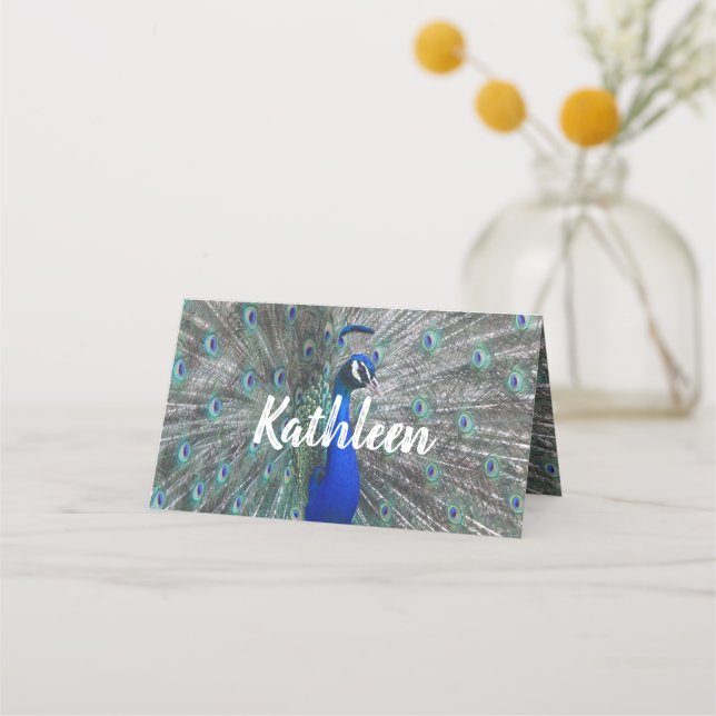 PEACOCK PHOTO TABLE PLACE CARD (Front)