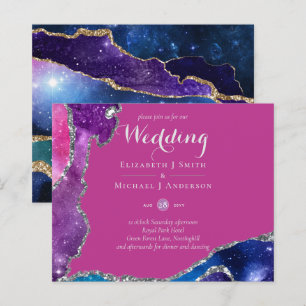 Peacock Pink Blue Agate Wedding Invite BUDGET