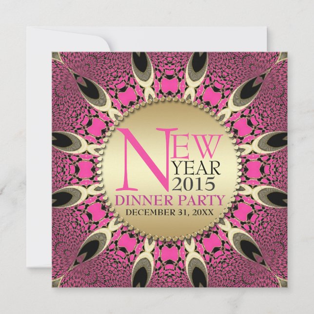 Peacock Pink Funky New Years Party Invitations (Front)