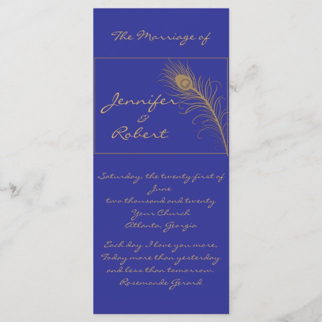 Peacock Plume in Gold and Navy Blue Program (Front)