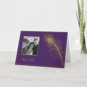 Peacock Plume in Gold and Plum Thank You card