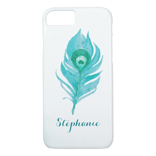 Peacock Plume Watercolor Case-Mate iPhone Case (Back)