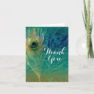 Peacock Plumes Bleu Turquoise or Carte de remercie