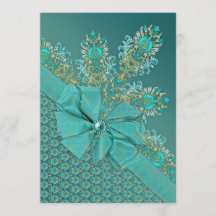 Peacock plumes élégante invitation damasée