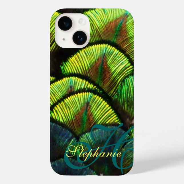 Peacock plumes gros plan aqua coque iphone (Verso)