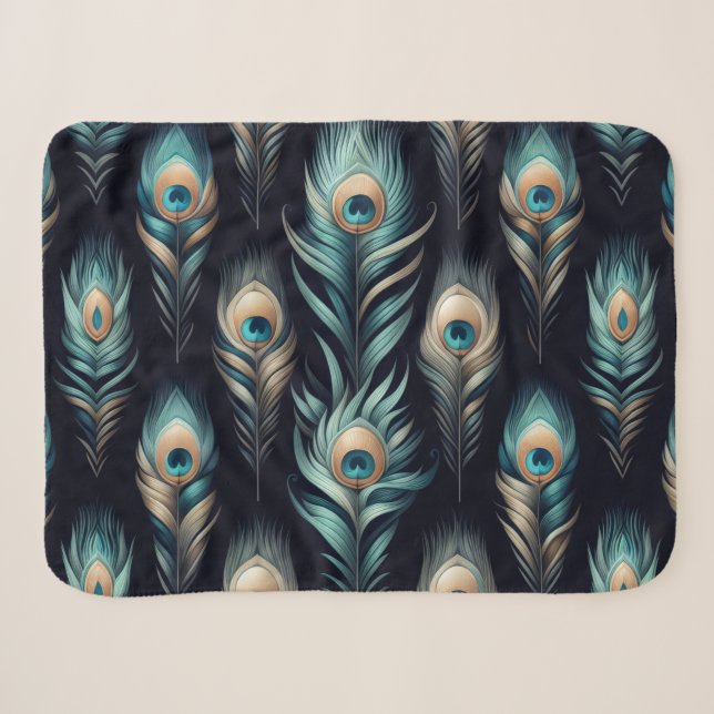 Peacock Plumes Sherpa Blanket (Front (Horizontal))