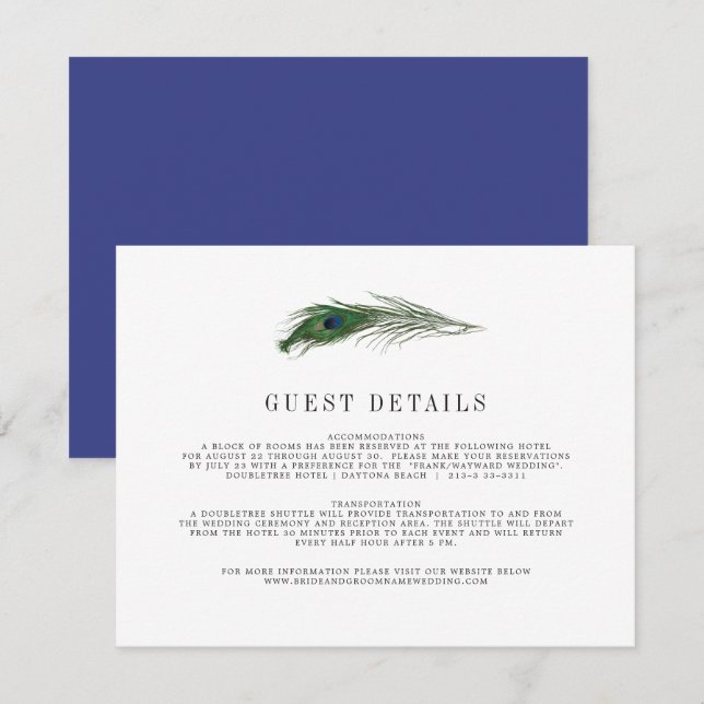 Peacock Poise | Wedding Guest Info Enclosure Card (Front/Back)