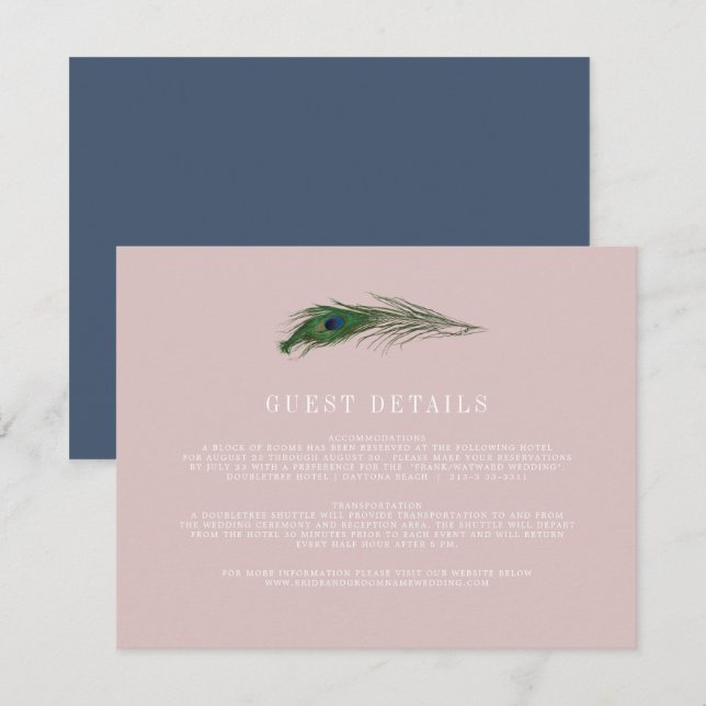 Peacock Poise | Wedding Guest Peach Enclosure Card (Front/Back)