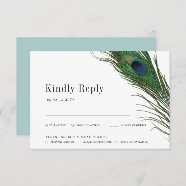 Peacock Poise | Wedding Reply Card Meal Choice (Front/Back)