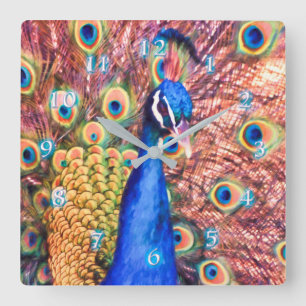 PEACOCK POWER SHOWOFF SQUARE WALL CLOCK