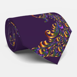 Peacock Print Gold Green Necktie