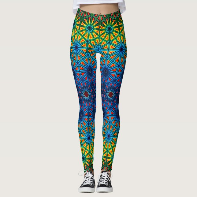 Peacock Prism Stylish Multicolor Gradient Abstract Leggings (Front)
