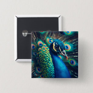 Peacock Profile 2 Inch Square Button