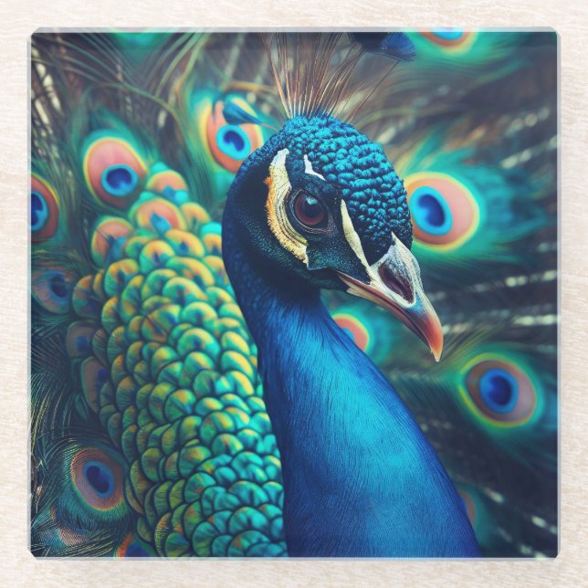 Peacock Profile Glass Coaster (Front)