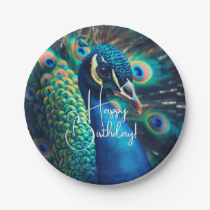 Peacock Profile Happy Birthday Paper Plate