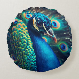 Peacock Profile Round Pillow