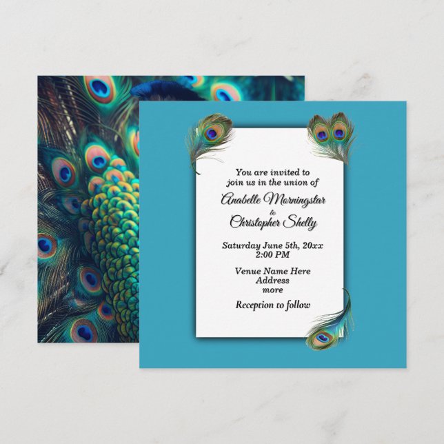 Peacock Profile Wedding Invitation (Front/Back)