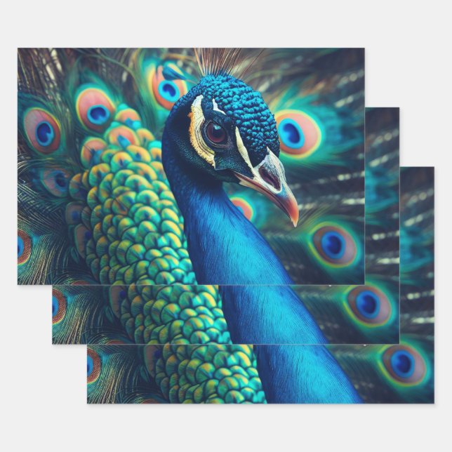 Peacock Profile Wrapping Paper Sheet (Set)
