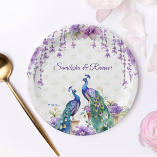 Peacock purple flowers Indian wedding tableware Paper Plate