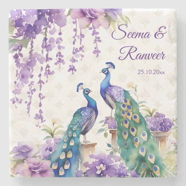 Peacock purple Indian wedding favour gifts Stone Coaster (Front)