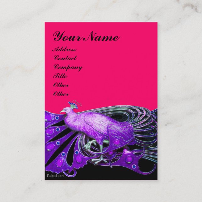 PEACOCK purple pink black Business Card (Front)